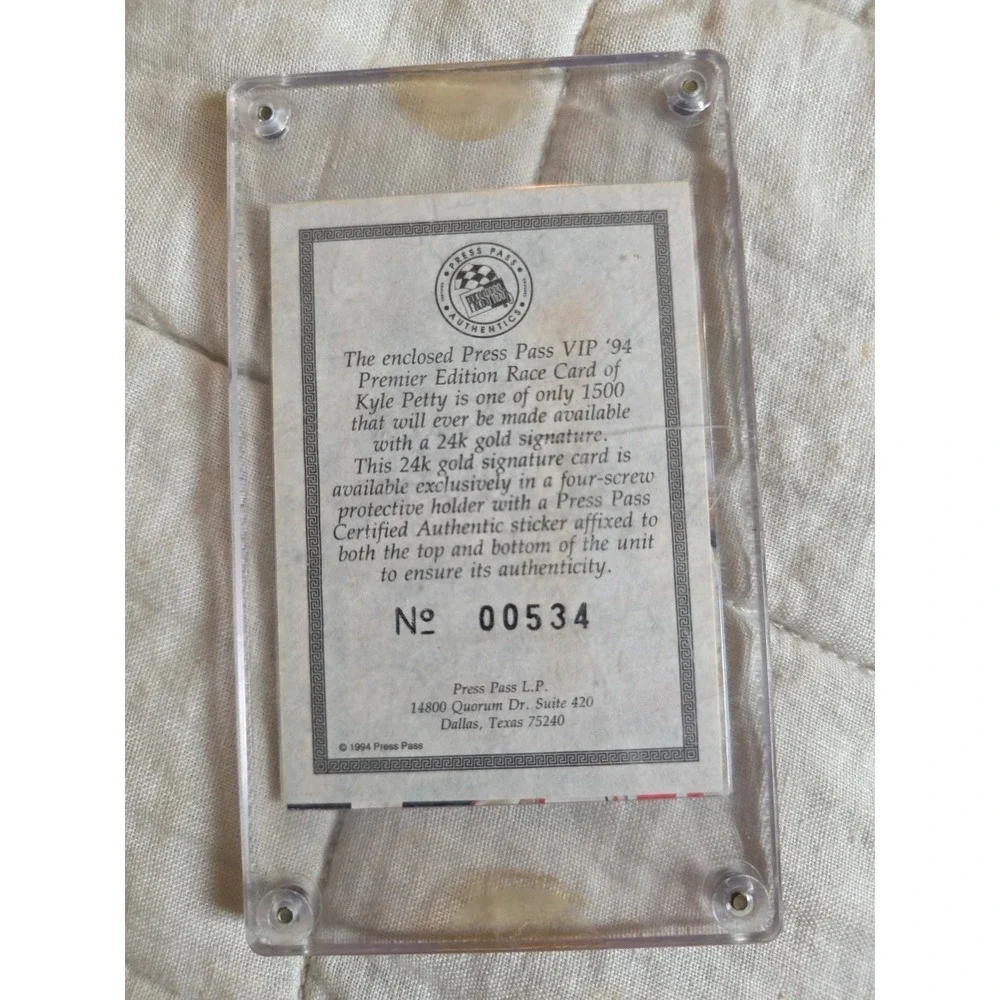 Kyle Petty 1994 Press Pass VIP‎ Kyle Petty Gold Signature Card Missing Stickers.